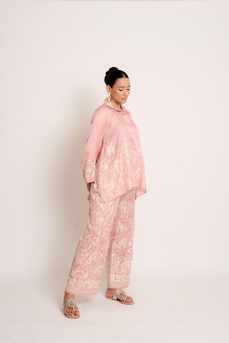 A model showcasing Blush Pink Alaya Twin Set by Ashtar from Ashtar's collection